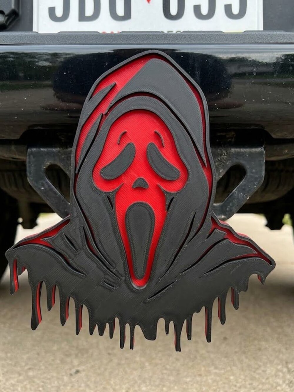Ghost Face Trailer Hitch Plug - Scream Mask Truck Receiver Cap Horror Hood - Red